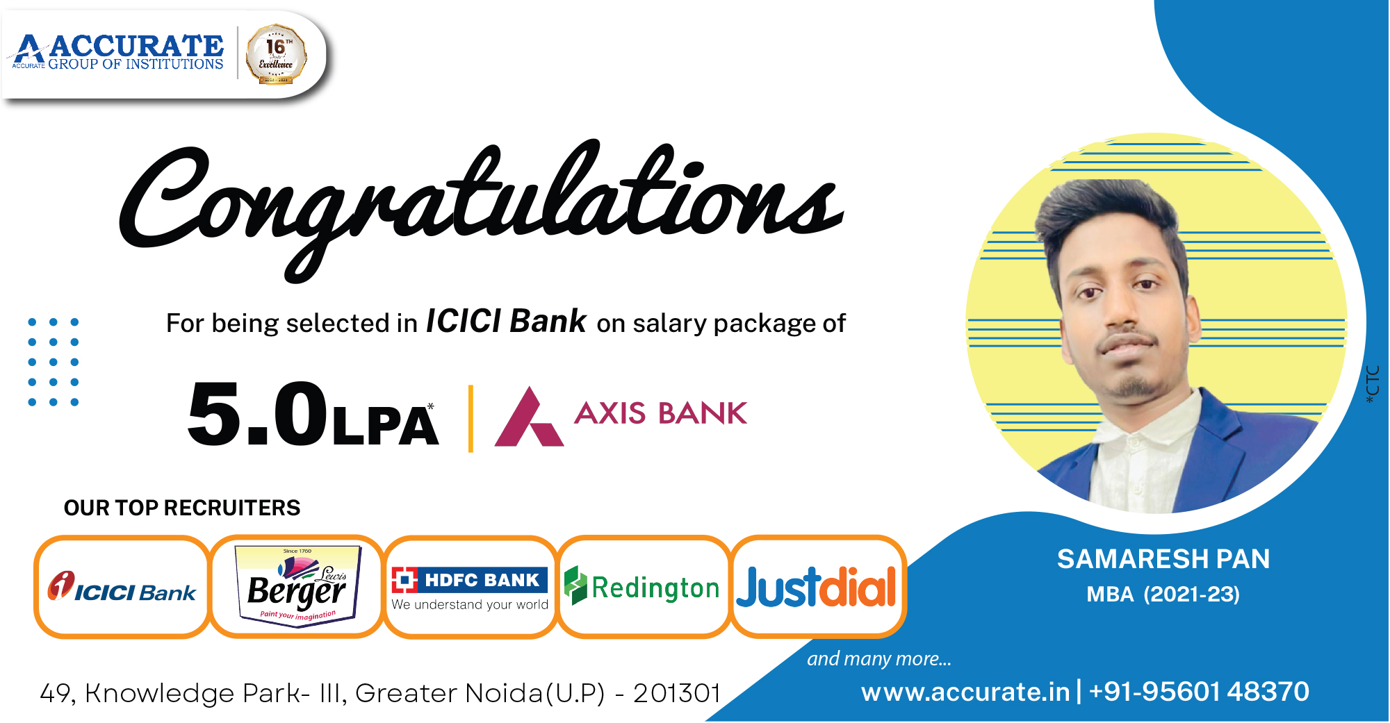Samaresh Pan Selected by ICICI Bank